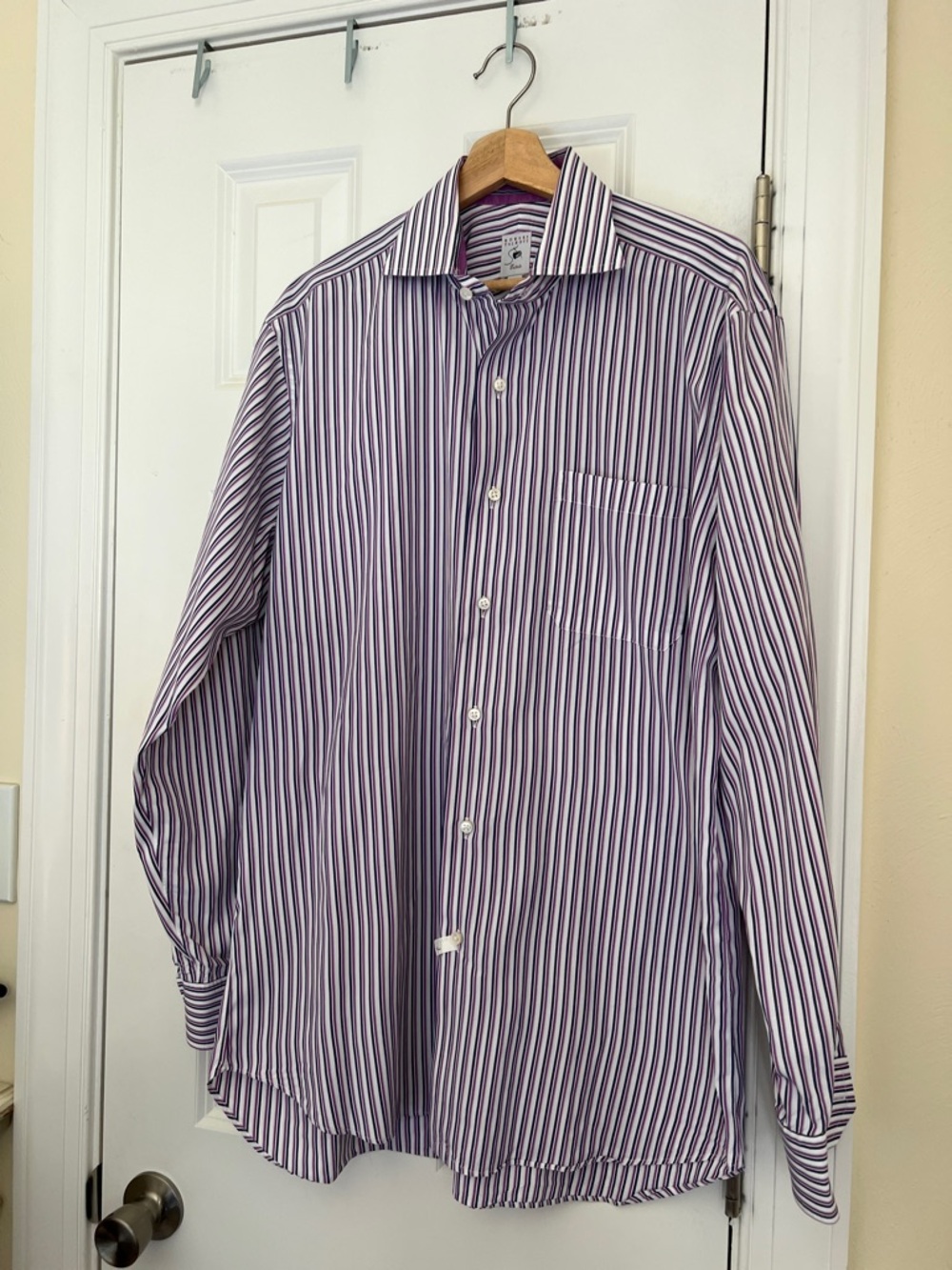 Robert Talbott Estate Purple and White Striped Luxury Dress Shirt 16
